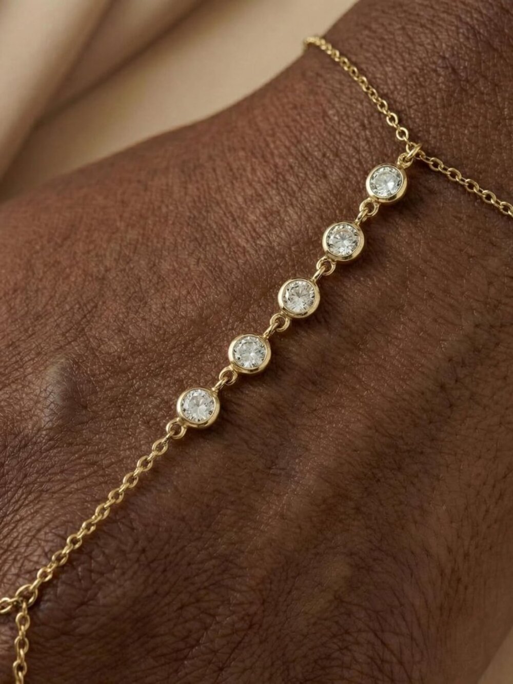 Dainty Hand Chain Bracelet for Women – Adjustable 14k Gold Plated Ring Bracelet - Picture 2 of 4